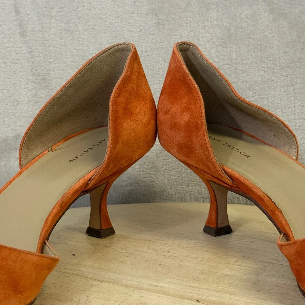 Ann Taylor Orange Suede d'Orsay Kitten Heel Pointed Toe Pumps Size 9.5M